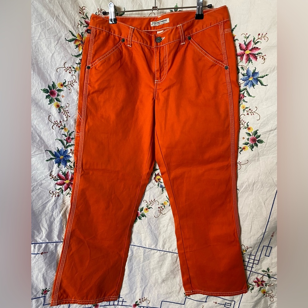Vintage Y2K RALPH LAUREN ORANGE FLARED CARGO JEANS